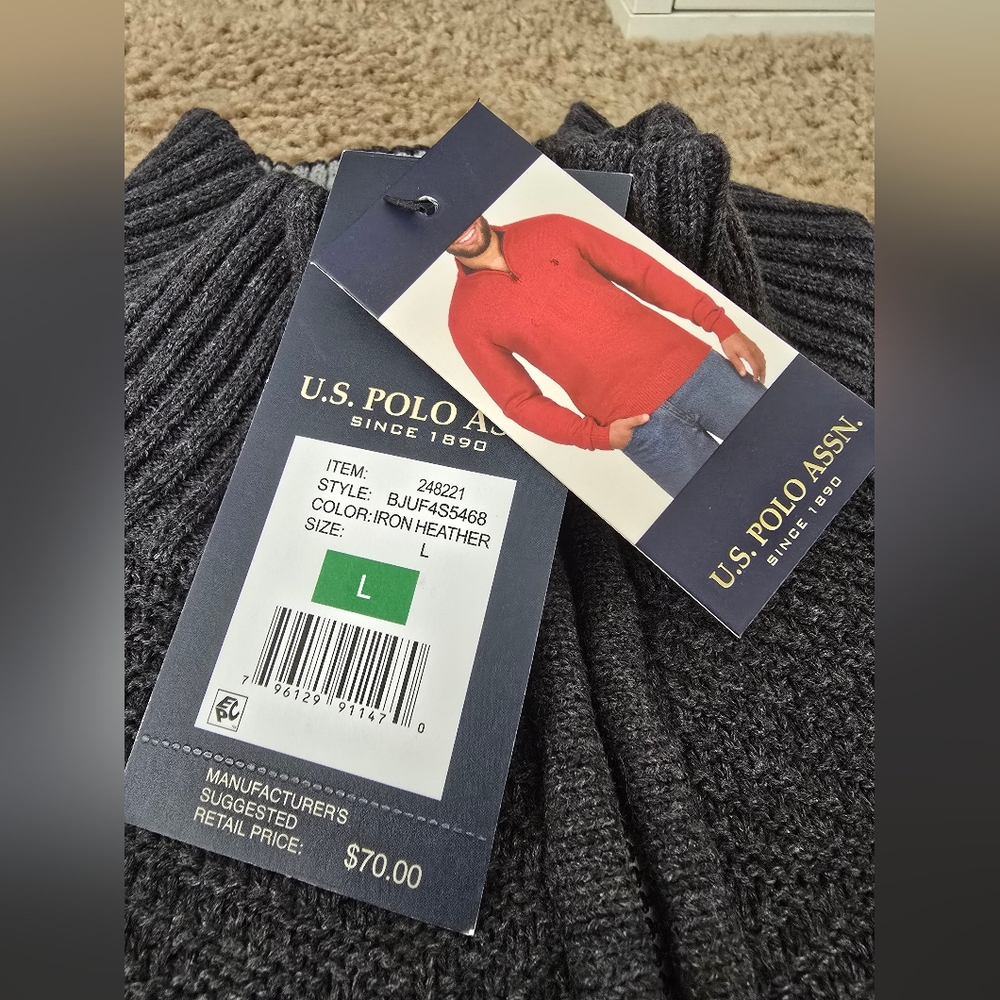 NWT Men's Gray Half-Zip Sweater Sz. L - Picture 2 of 9